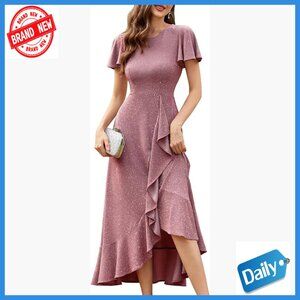 Sequin Formal Maxi Dress High-Low Hemline Boat Neck Cocktail Evening Wear